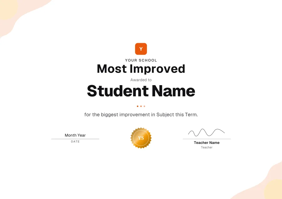 Most improved certificate templates: Sunrise