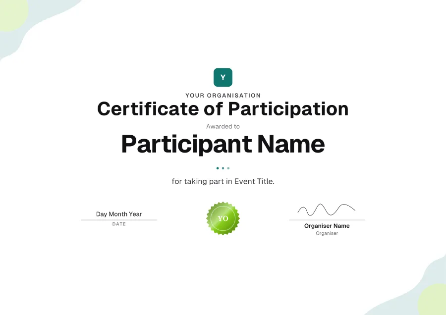 Certificate of Participation certificate template for Word: Mint shapes design