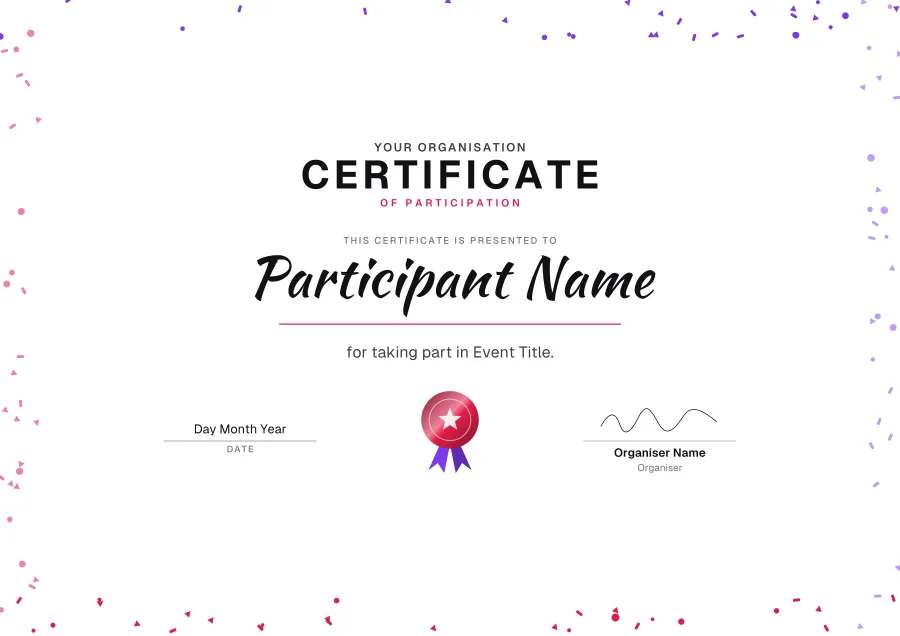 Certificate of Participation certificate template for Word: Party design