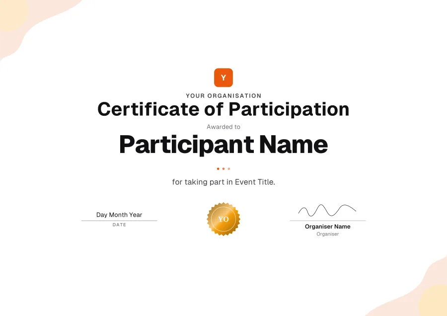 Certificate of Participation certificate template for Word: Sunrise design