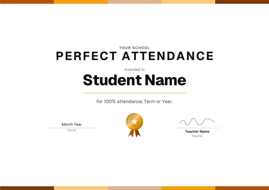 Perfect Attendance certificate template for Word: Celebration design