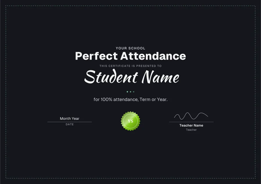 Perfect Attendance certificate template for Word: Chalkboard design