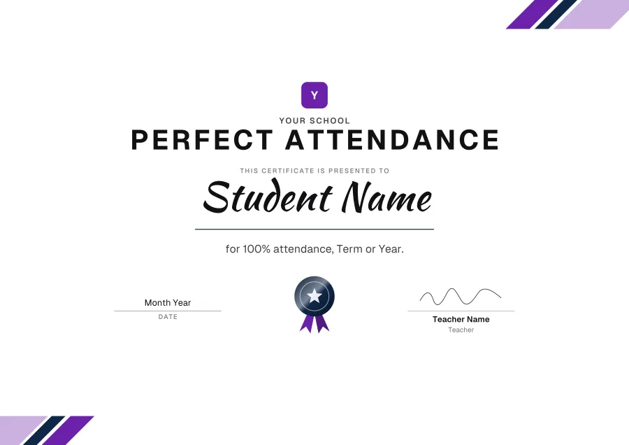 Perfect Attendance certificate template for Word: Event design