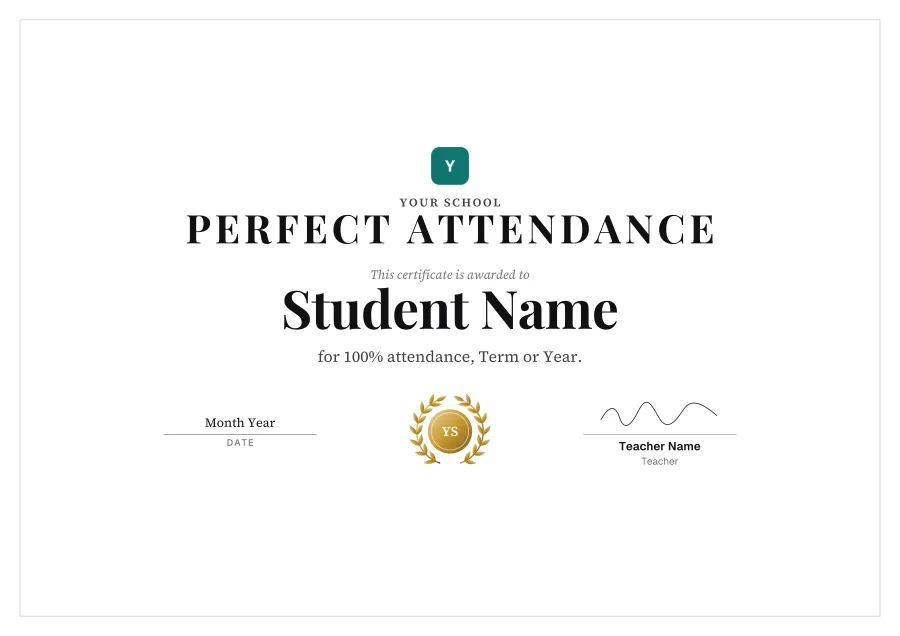 Perfect Attendance certificate template for Word: Laurel design