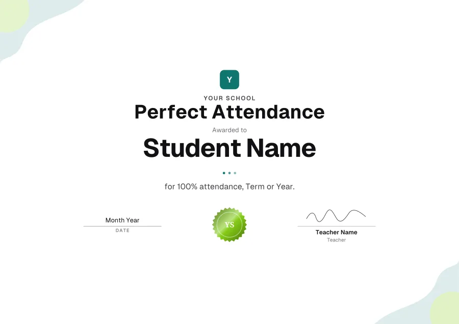 Perfect Attendance certificate template for Word: Mint shapes design