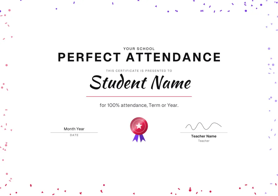 Perfect Attendance certificate template for Word: Party design