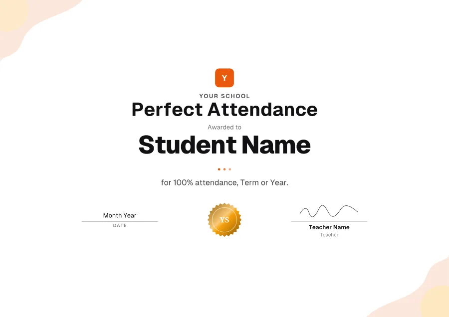 Perfect Attendance certificate template for Word: Sunrise design