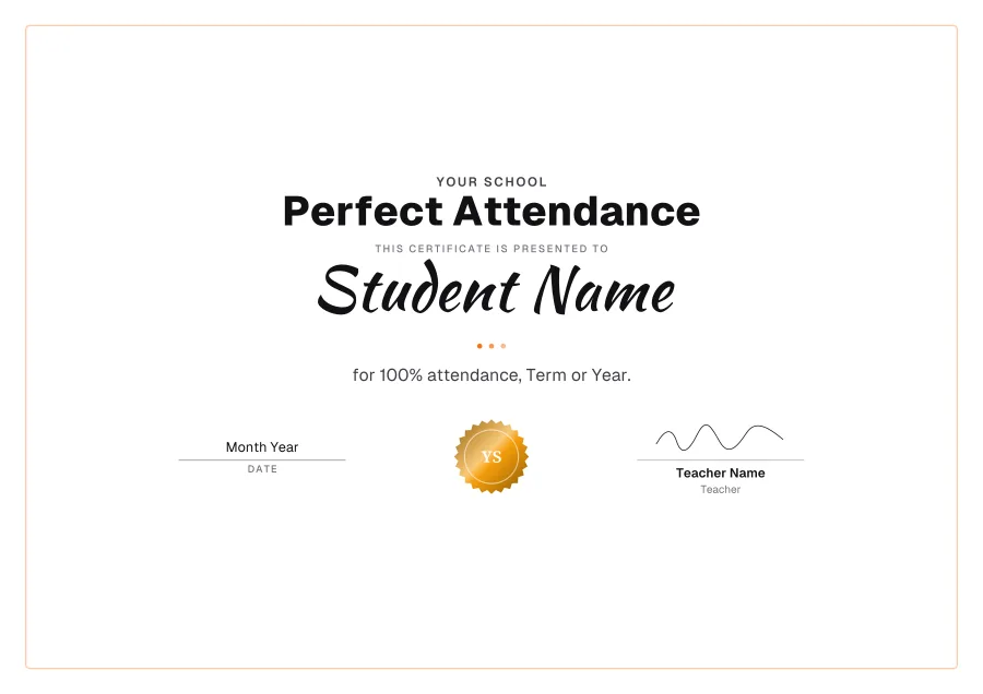 Perfect attendance certificate templates: Sunshine