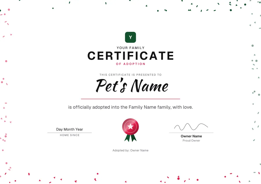 Certificate of Adoption certificate template for Word: Confetti design