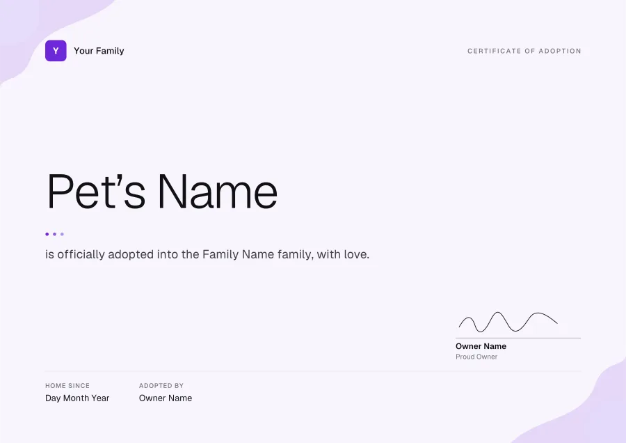 Certificate of Adoption certificate template for Word: Lavender design