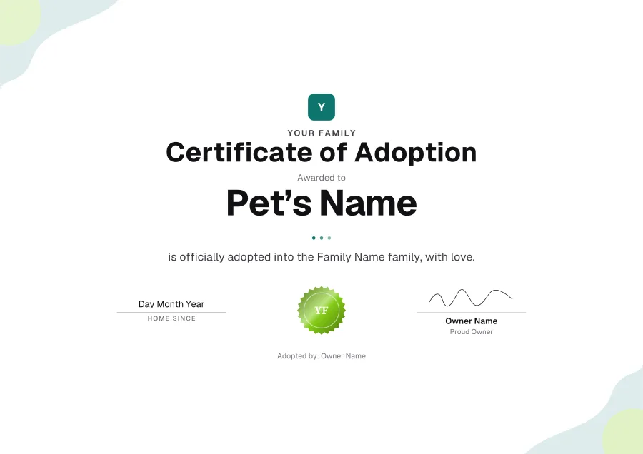 Certificate of Adoption certificate template for Word: Mint shapes design