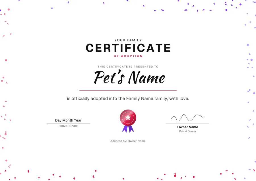 Certificate of Adoption certificate template for Word: Party design