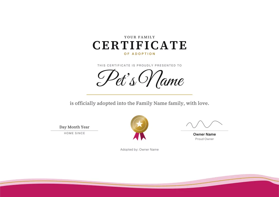 Certificate of Adoption certificate template for Word: Rose waves design