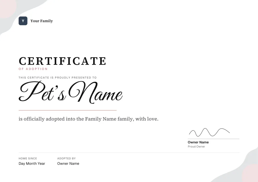 Certificate of Adoption certificate template for Word: Soft design