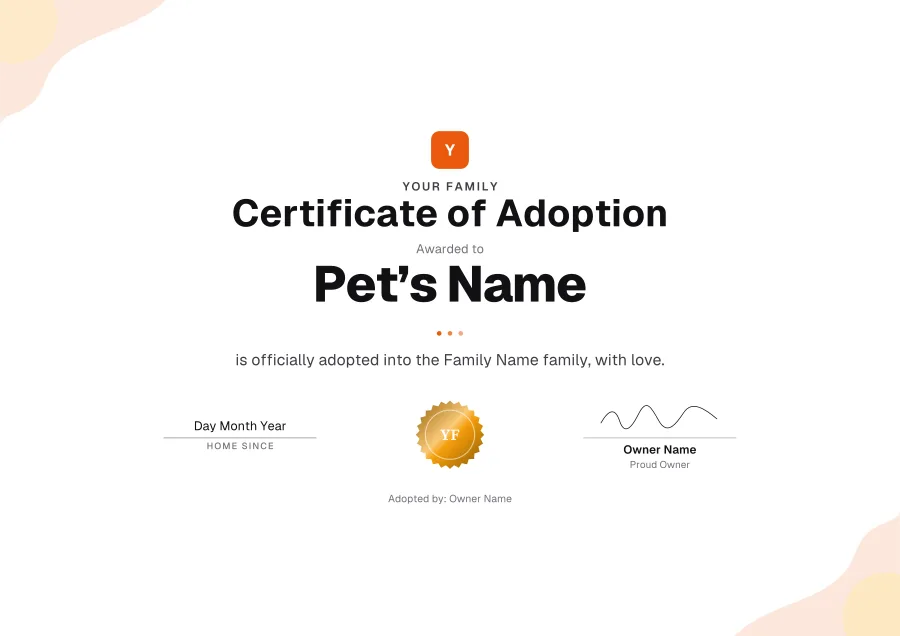 Certificate of Adoption certificate template for Word: Sunrise design
