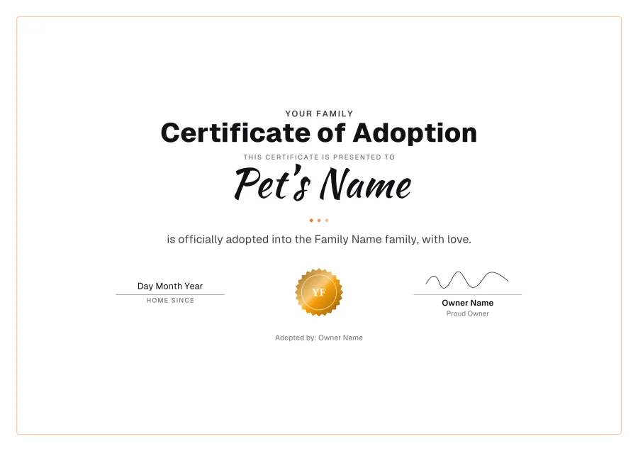 Pet adoption certificate templates: Sunshine