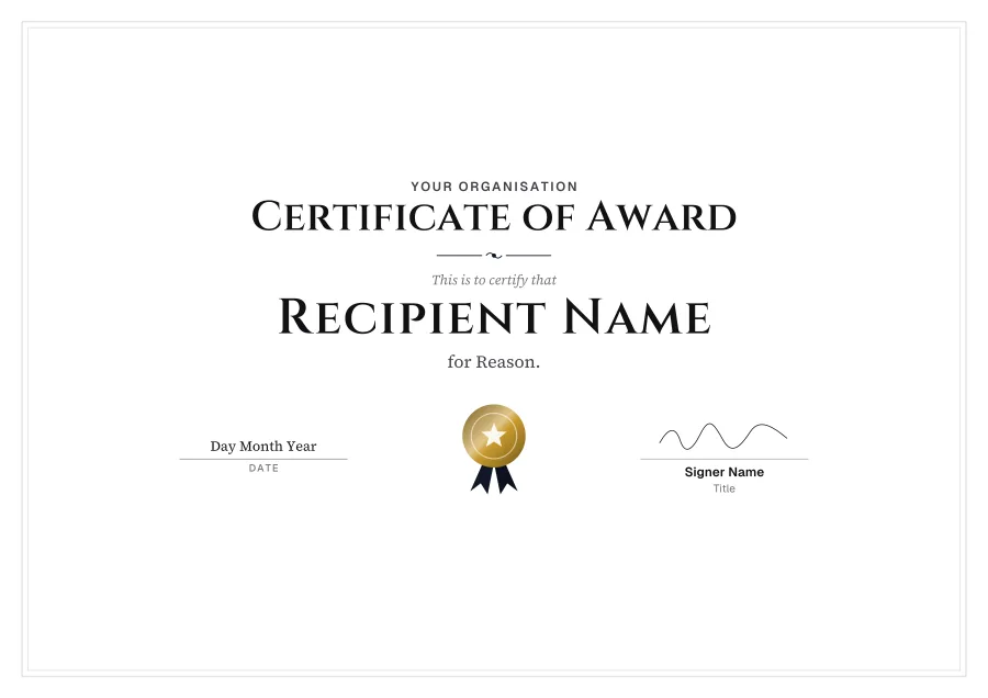 Certificate of Award certificate template for Word: Black tie design