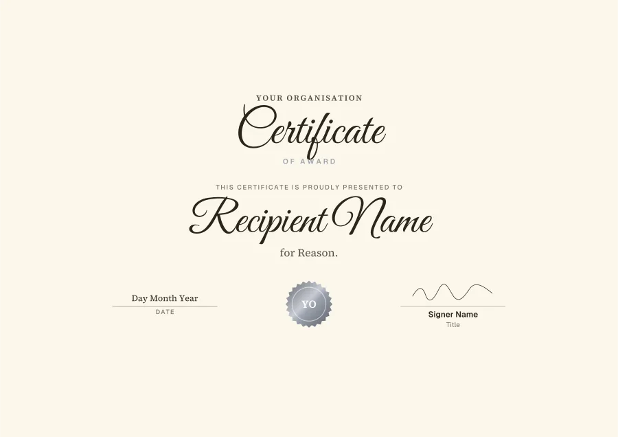 Certificate of Award certificate template for Word: Calligraphy design