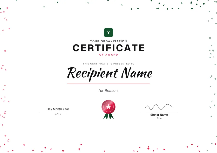 Certificate of Award certificate template for Word: Confetti design
