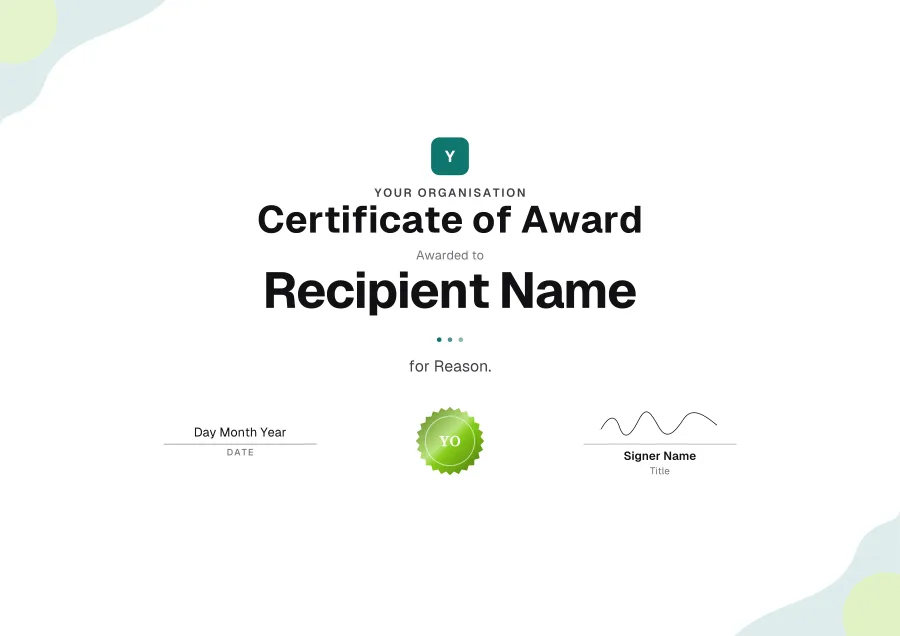 Certificate of Award certificate template for Word: Mint shapes design