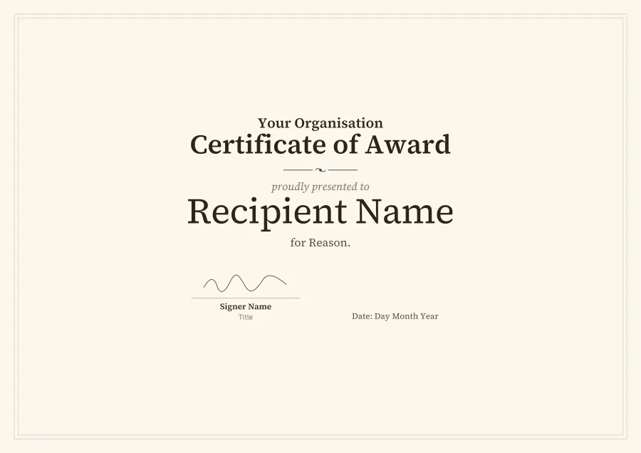 Certificate of Award certificate template for Word: Navy classic design
