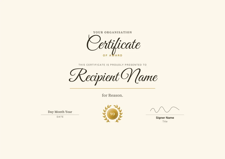 Certificate of Award certificate template for Word: Plum script design