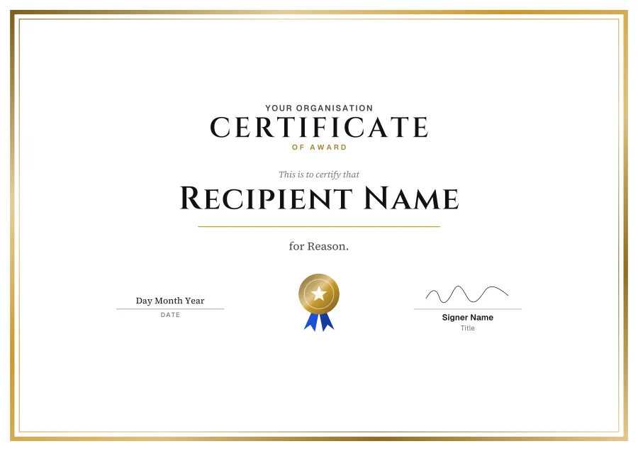 Certificate of Award certificate template for Word: Royal foil design