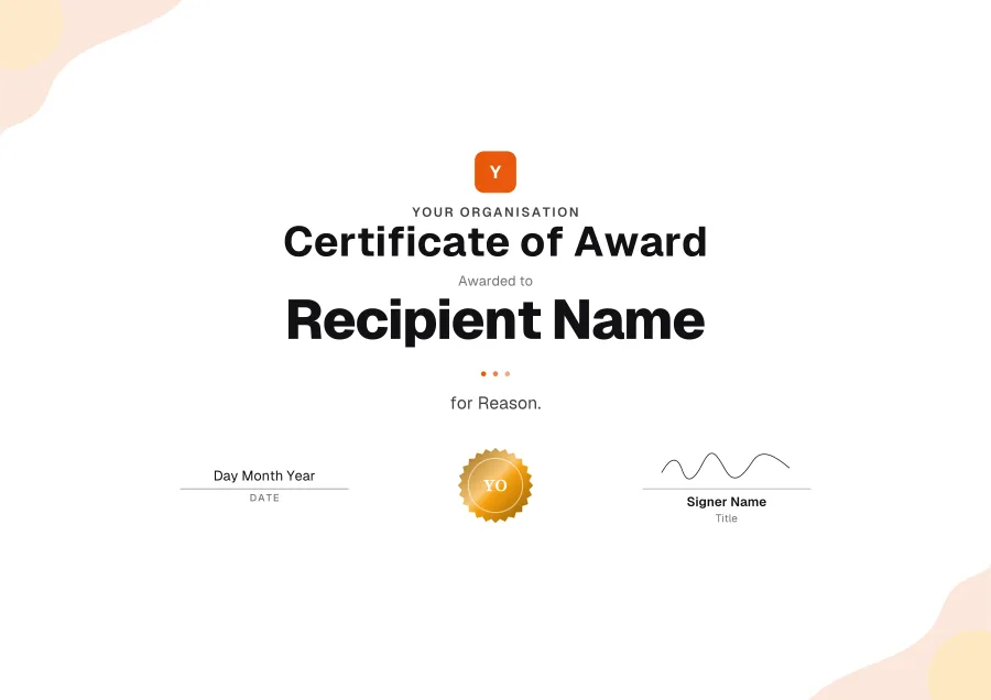 Certificate of Award certificate template for Word: Sunrise design