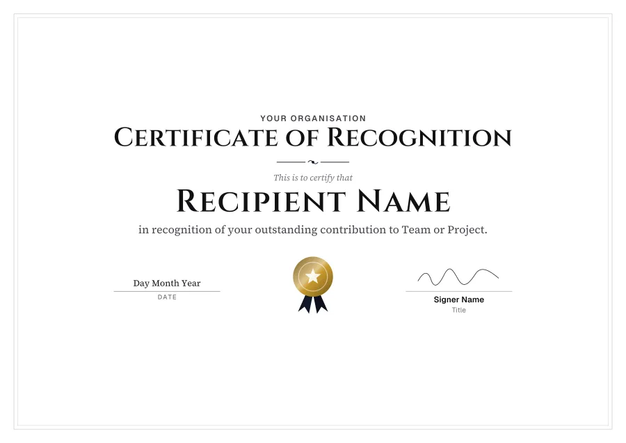 Certificate of Recognition certificate template for Word: Black tie design