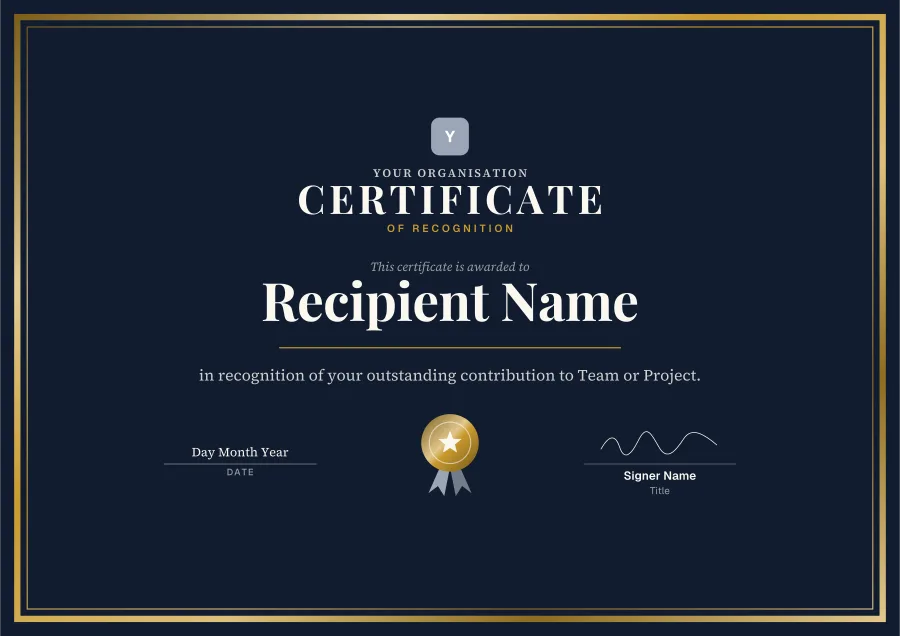 Certificate of Recognition certificate template for Word: Deep and gold design