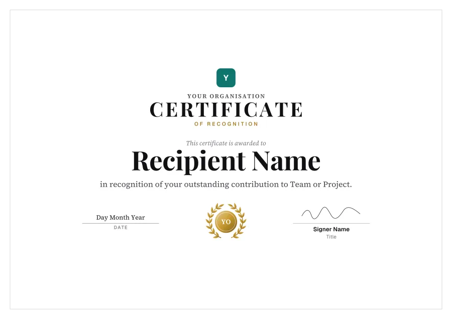 Certificate of Recognition certificate template for Word: Laurel design