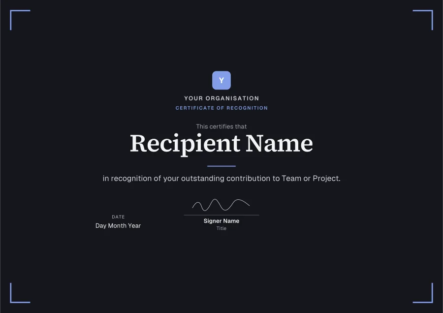 Certificate of Recognition certificate template for Word: Midnight design