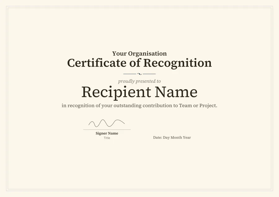 Certificate of Recognition certificate template for Word: Navy classic design