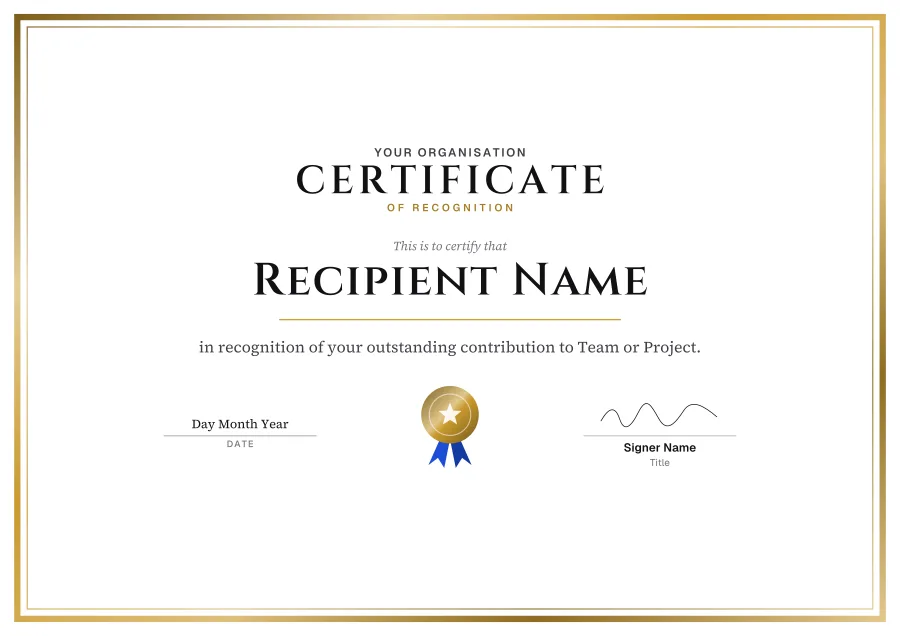 Certificate of Recognition certificate template for Word: Royal foil design