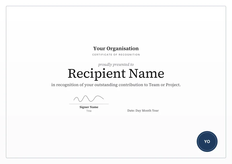 Certificate of Recognition certificate template for Word: Seal design