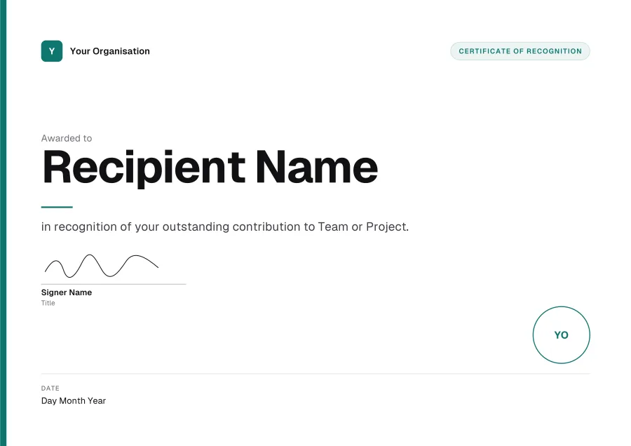 Certificate of Recognition certificate template for Word: Teal modern design
