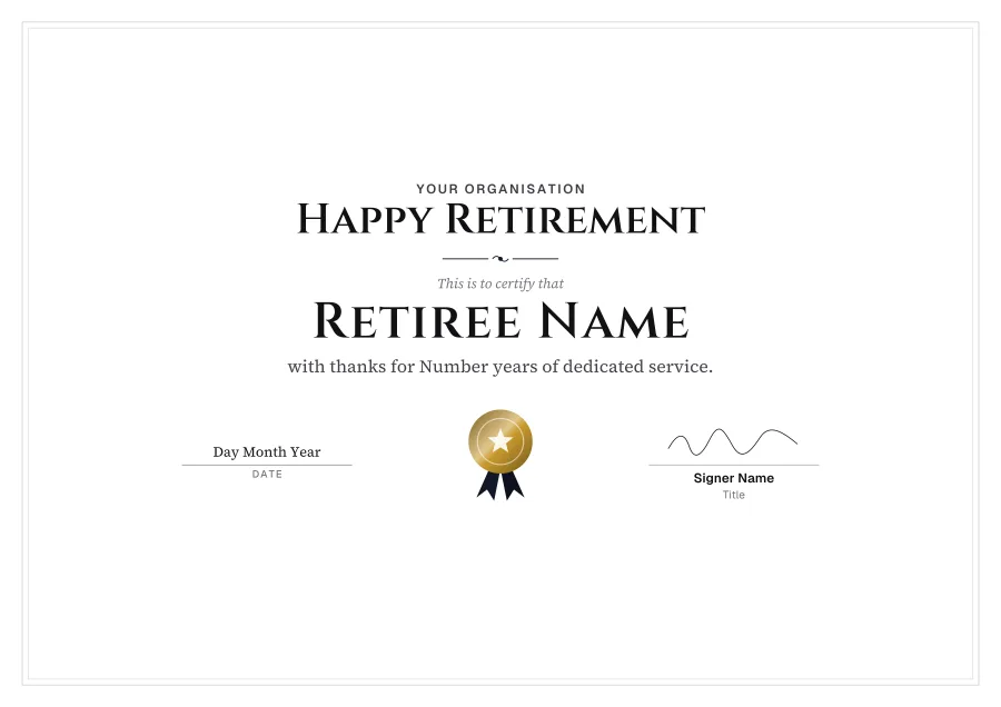 Happy Retirement certificate template for Word: Black tie design