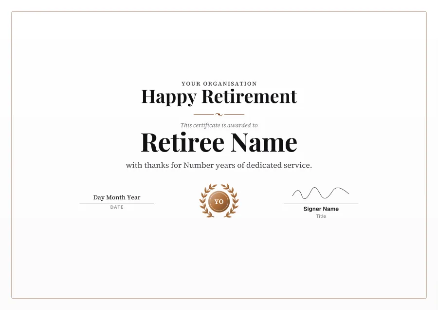 Happy Retirement certificate template for Word: Bronze laurel design