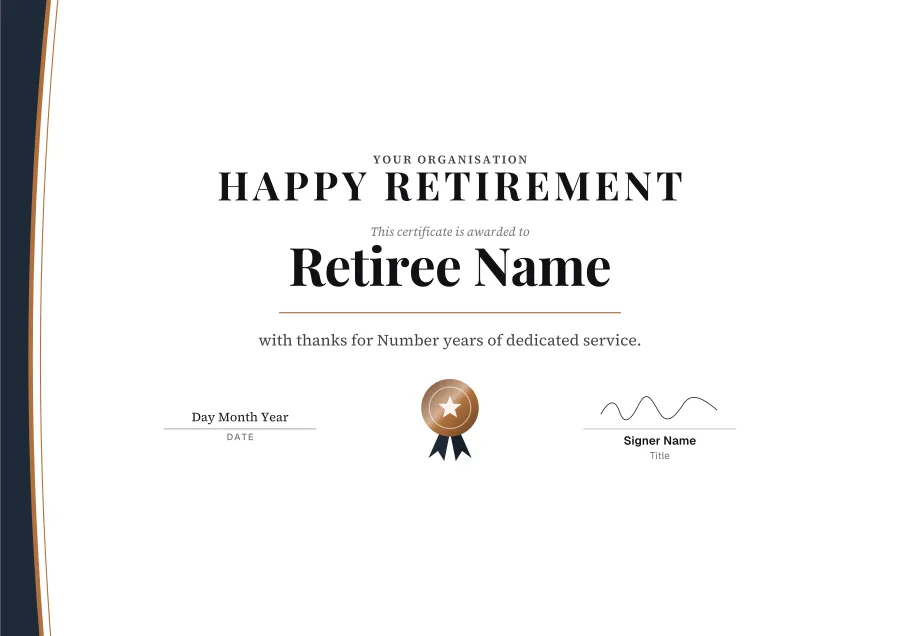 Happy Retirement certificate template for Word: Copper sweep design