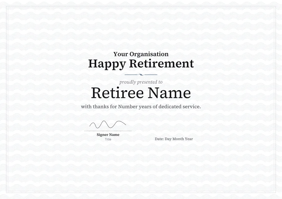 Happy Retirement certificate template for Word: Ivory guilloche design