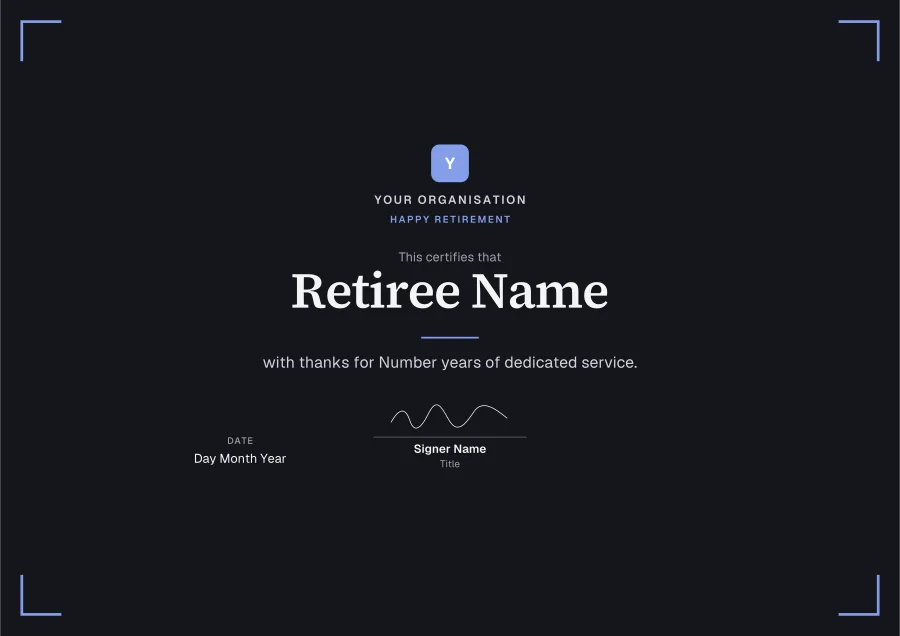 Happy Retirement certificate template for Word: Midnight design