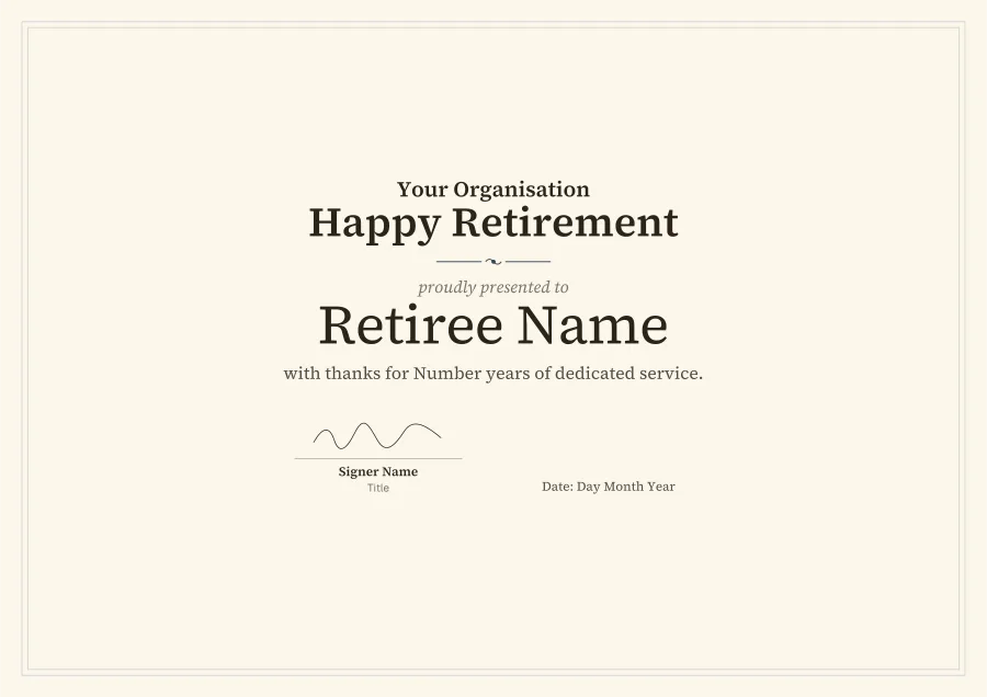 Happy Retirement certificate template for Word: Navy classic design