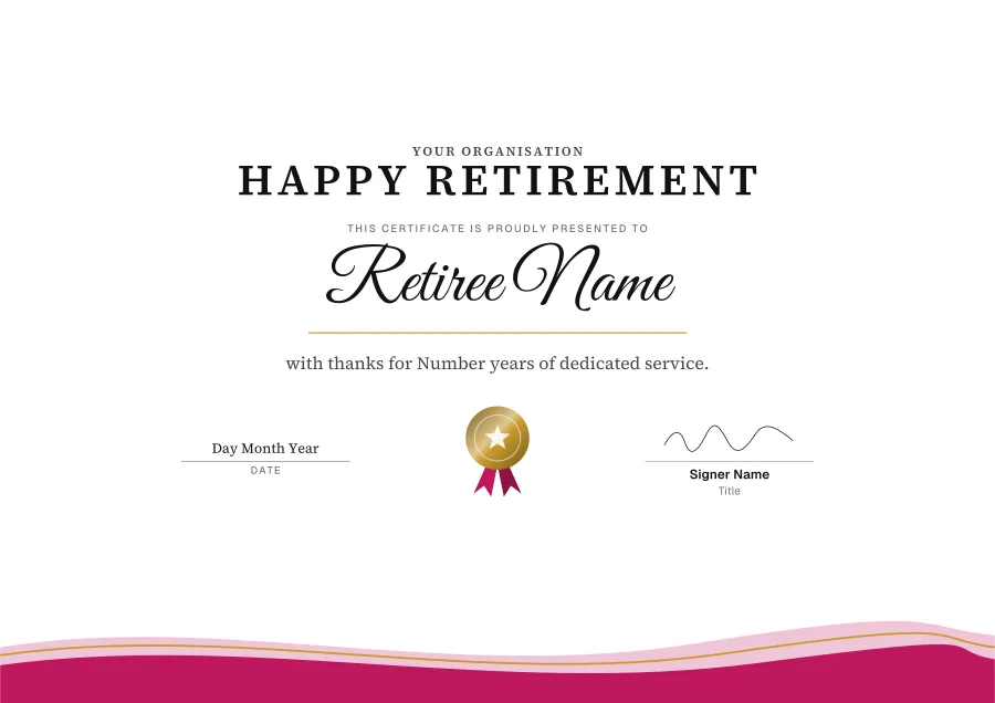 Happy Retirement certificate template for Word: Rose waves design