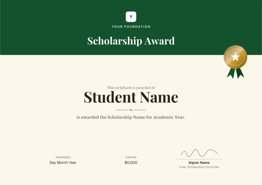 Scholarship Award certificate template for Word: Forest banner design