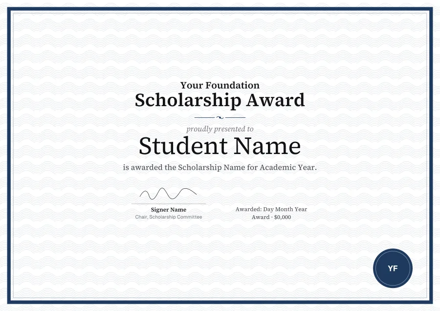 Scholarship Award certificate template for Word: Heritage design