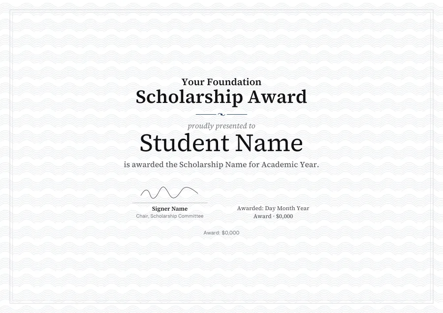 Scholarship Award certificate template for Word: Ivory guilloche design