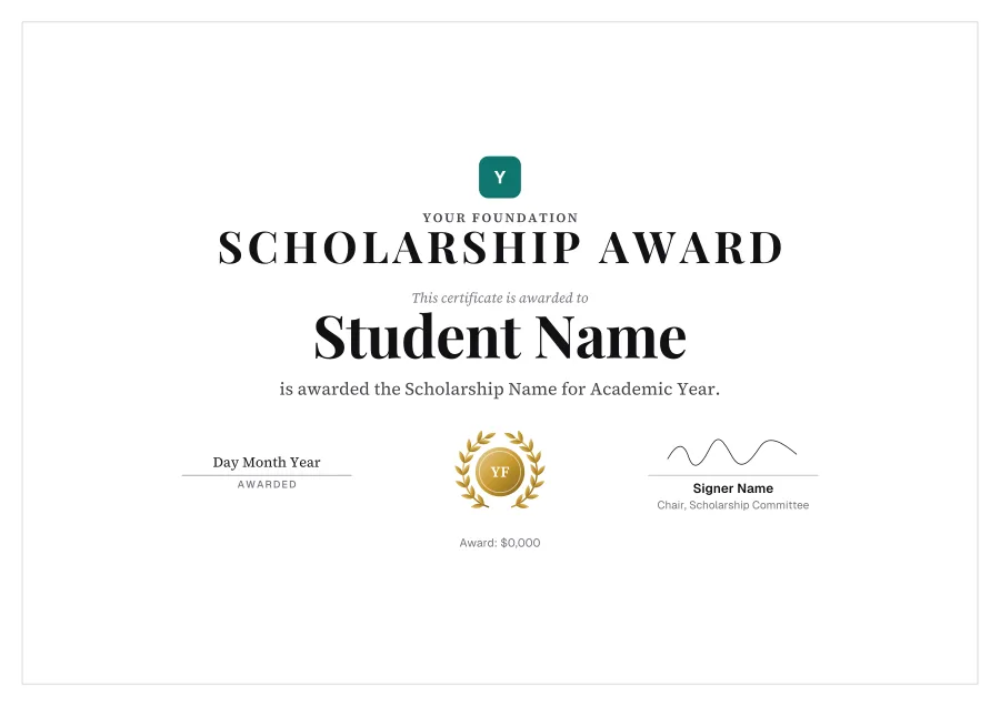Scholarship Award certificate template for Word: Laurel design