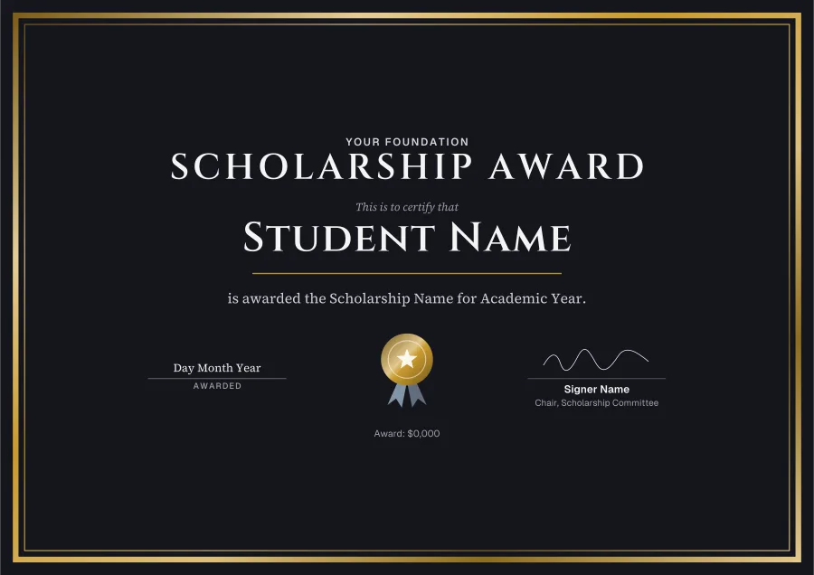 Scholarship Award certificate template for Word: Midnight foil design
