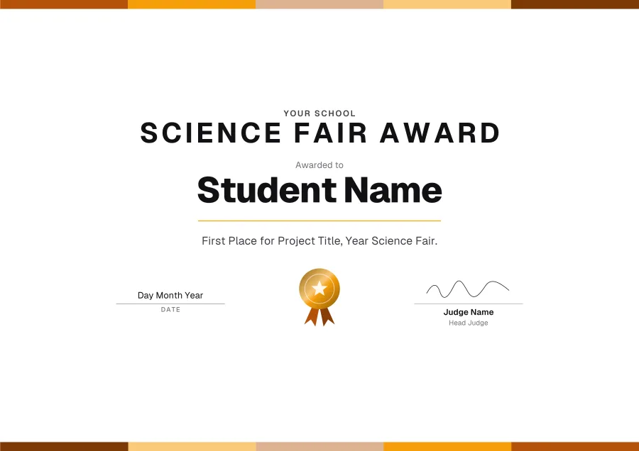Science Fair Award certificate template for Word: Celebration design