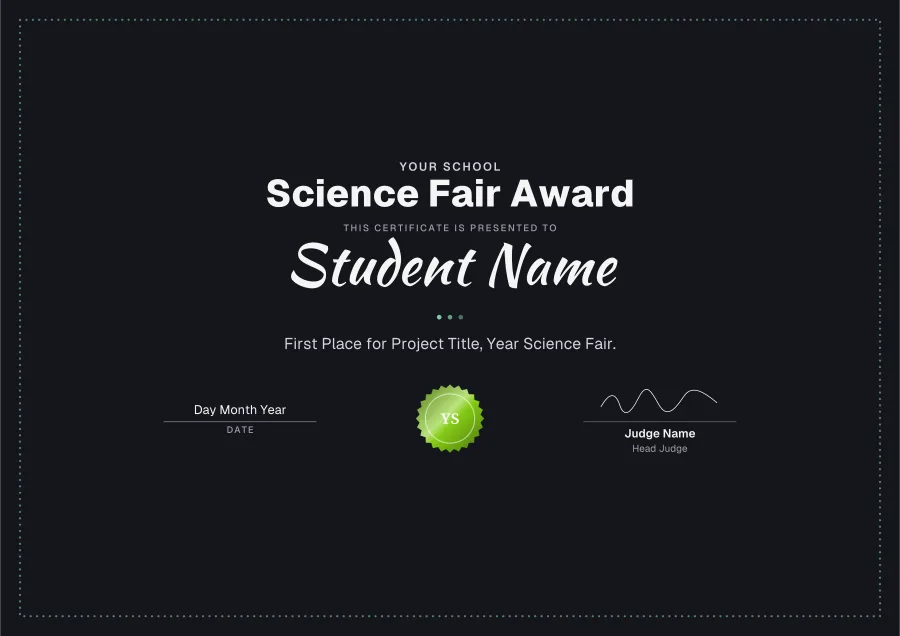 Science Fair Award certificate template for Word: Chalkboard design